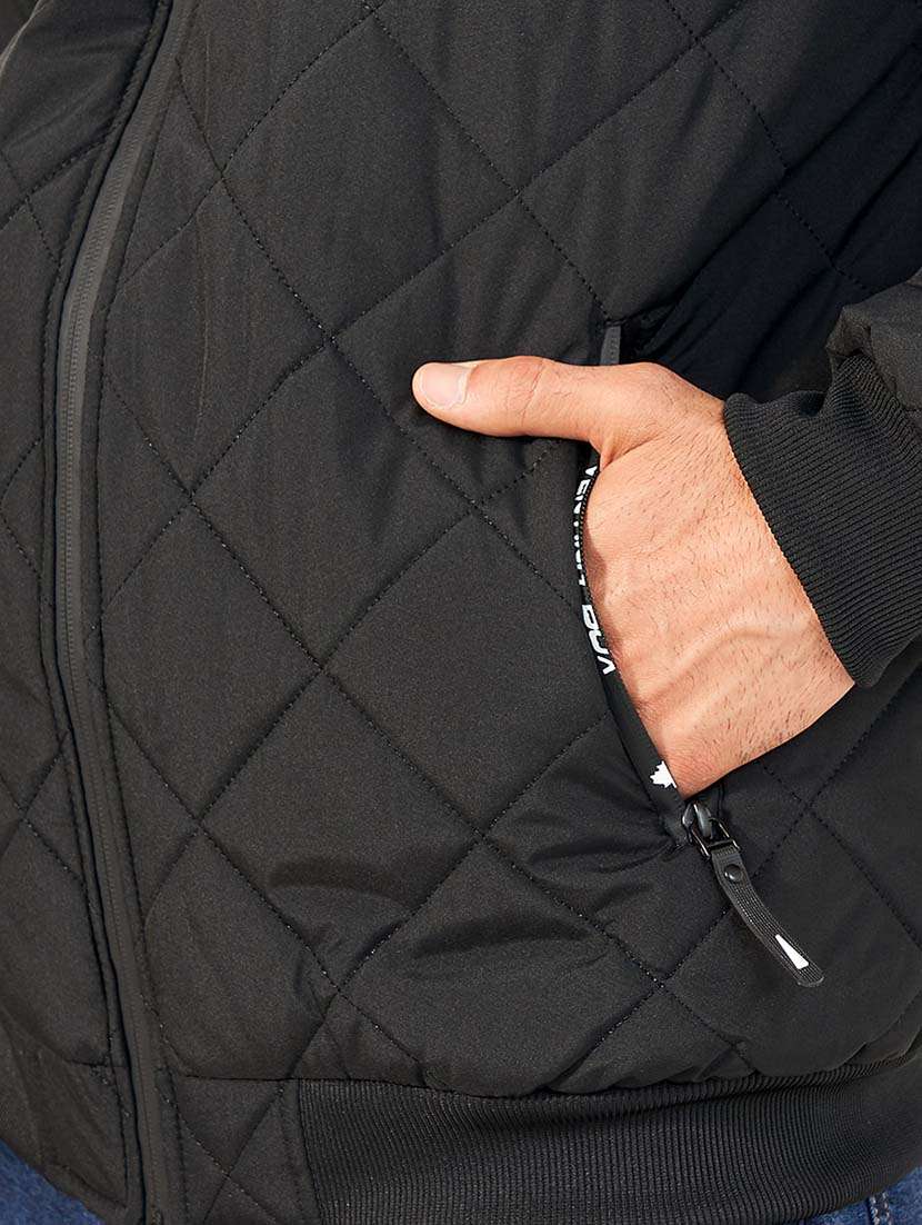 men black solid puffer jacket - 21677544 -  Standard Image - 4