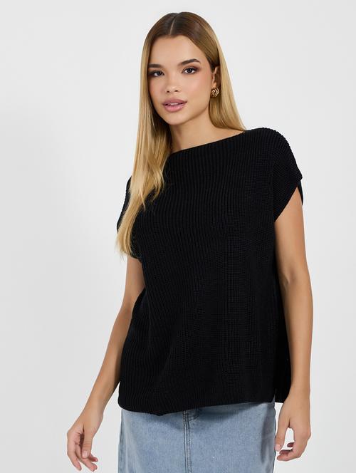 women solid boat neck sweater vest - 21677551 - Standard Image - 0