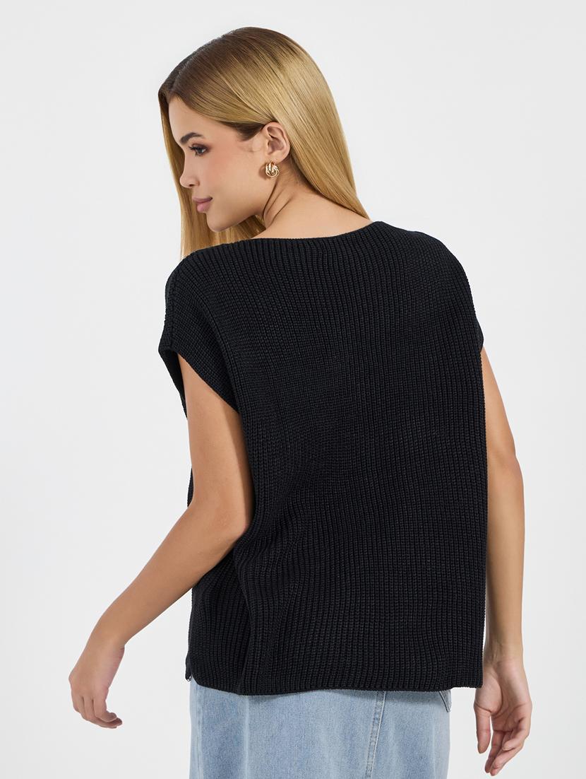 women solid boat neck sweater vest - 21677551 - Standard Image - 1