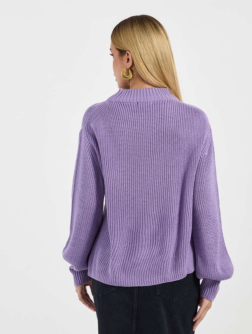 women solid mock neck long sleeves pullover - 21677554 - Standard Image - 1