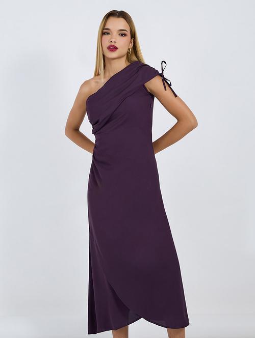 women solid single shoulder wrap dress - 21677560 -  Standard Image - 0