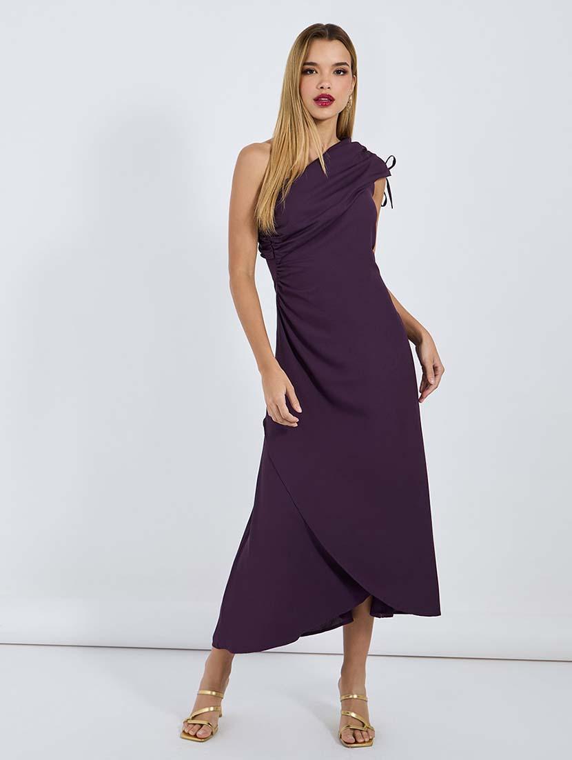 women solid single shoulder wrap dress - 21677560 -  Standard Image - 1