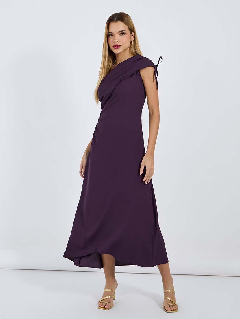 women solid single shoulder wrap dress - 21677560 - Standard Image - 4