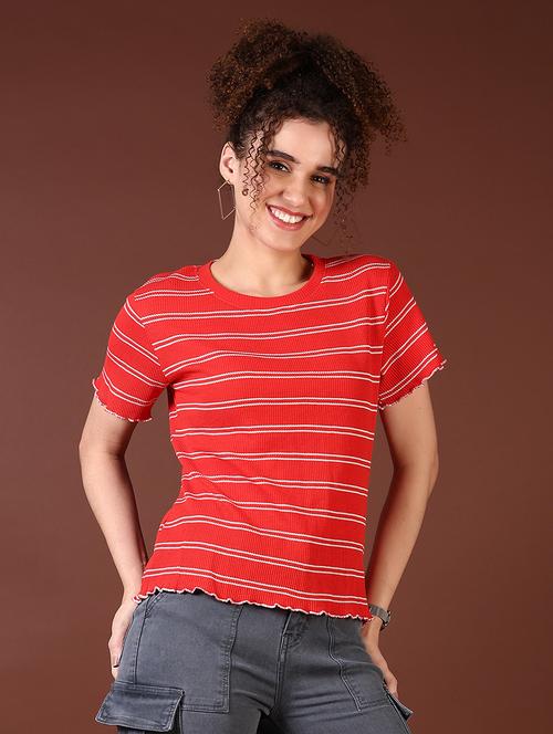 women red stripes short sleeve t-shirt - 21677672 - Standard Image - 0