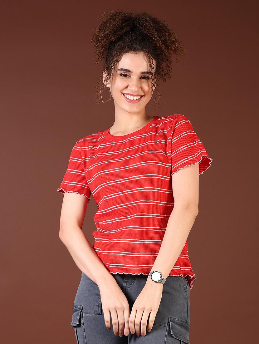 women red stripes short sleeve t-shirt - 21677672 - Standard Image - 1