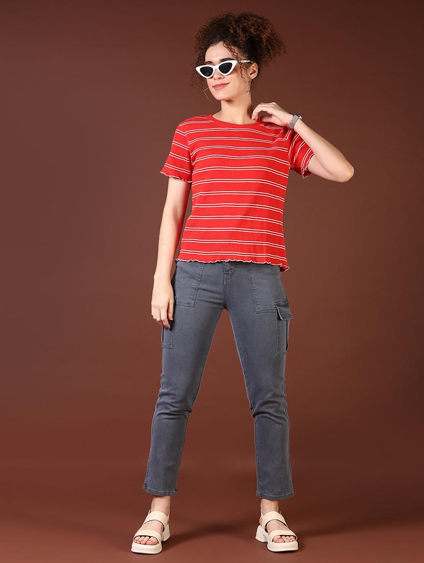 women red stripes short sleeve t-shirt - 21677672 - Standard Image - 4