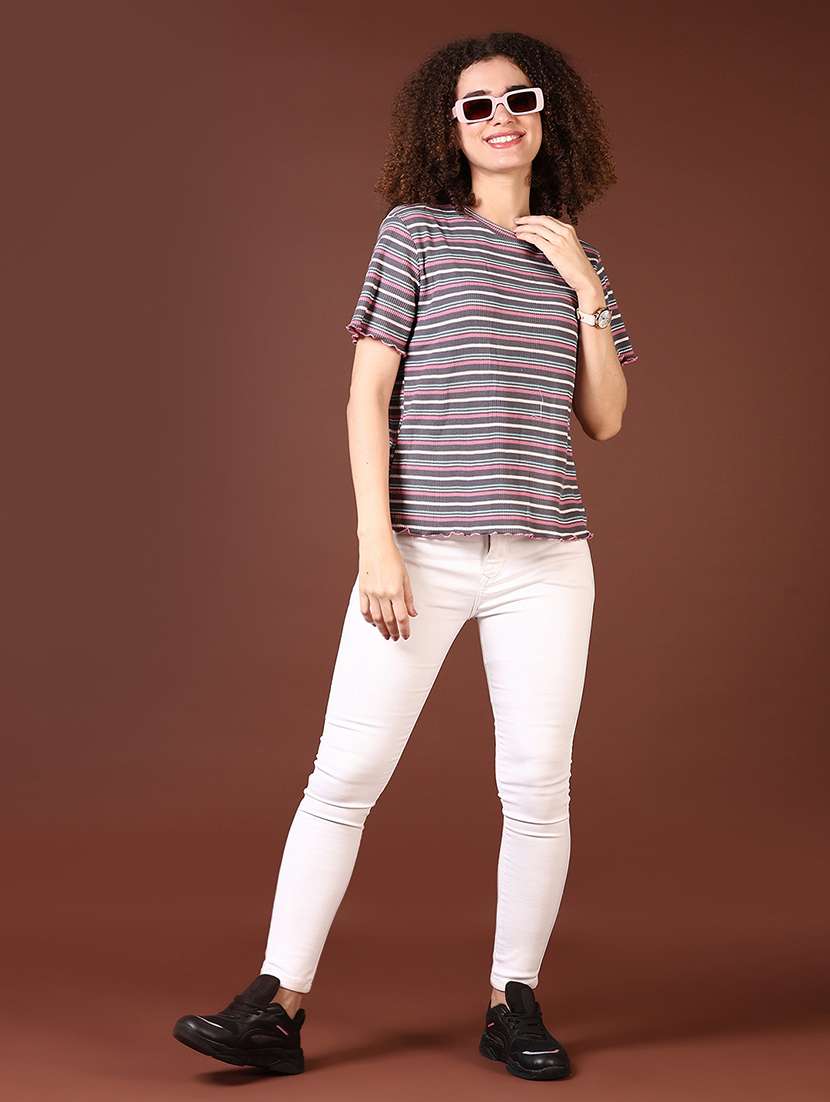 women grey stripes short sleeve t-shirt - 21677673 - Standard Image - 4