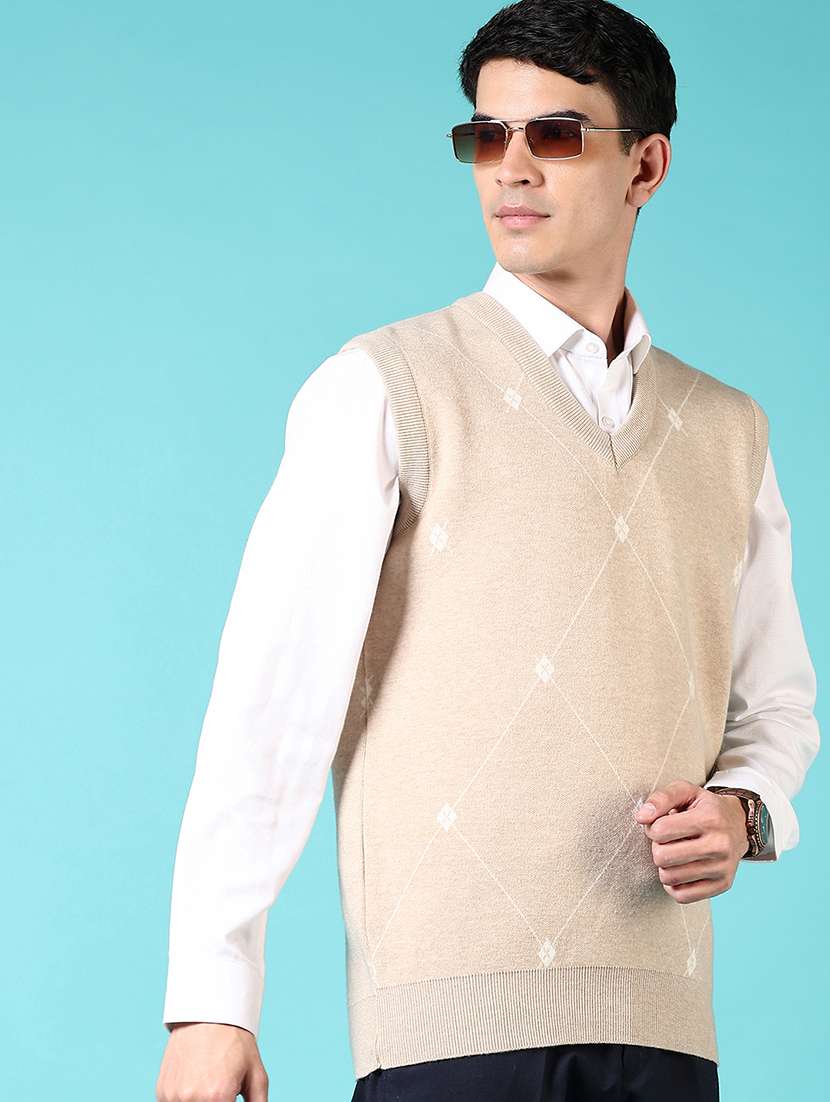 men self design sleeveless pullover sweater - 21677731 -  Standard Image - 1