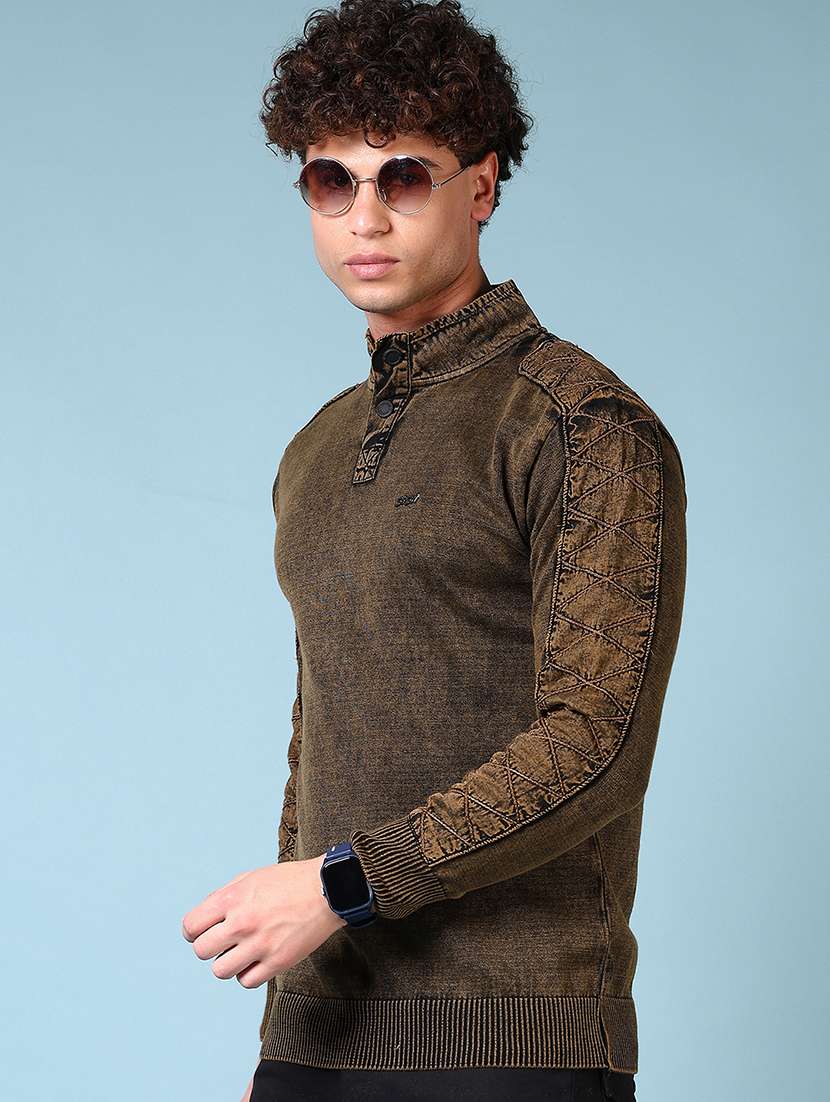 men solid stand collar pullover - 21677733 -  Standard Image - 1
