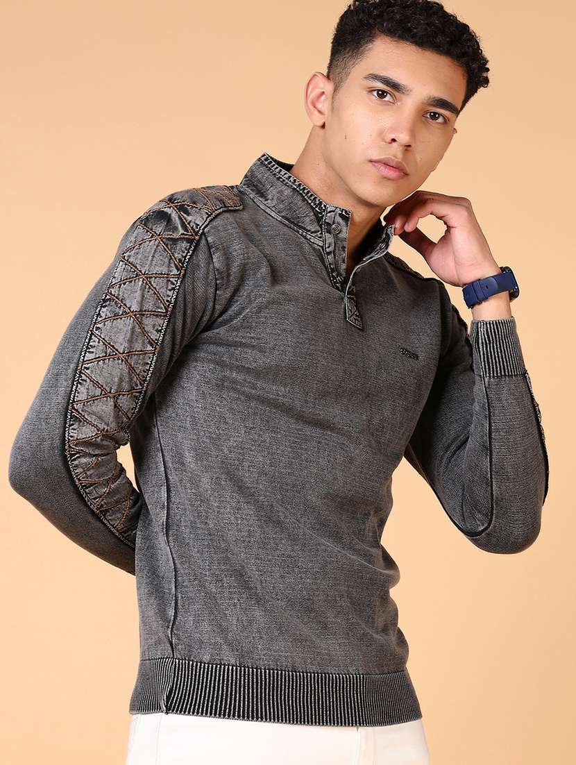 men solid stand collar pullover - 21677735 -  Standard Image - 1