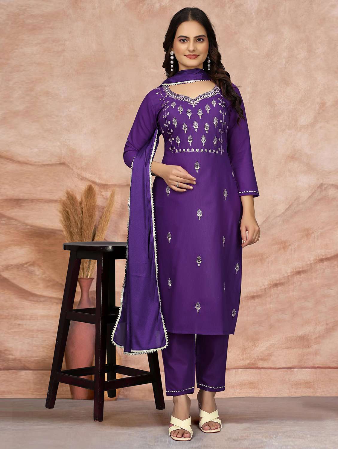 women embroidered kurta pant set with duaptta - 21677773 -  Standard Image - 1