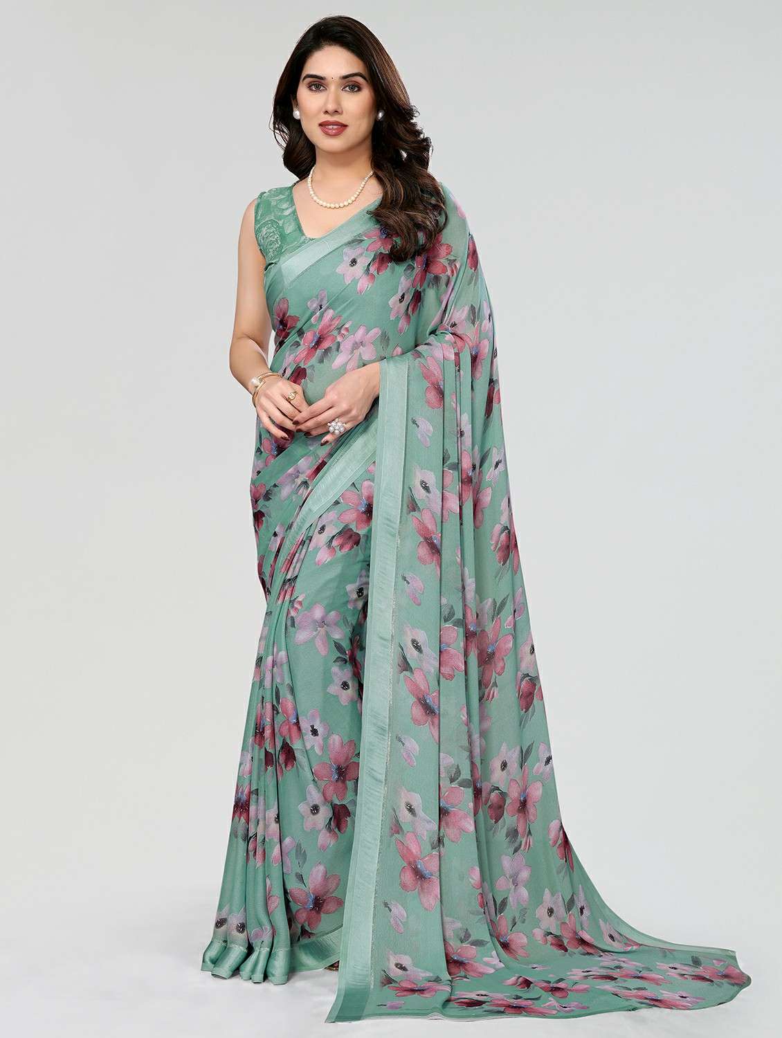 women floral printed saree with blouse