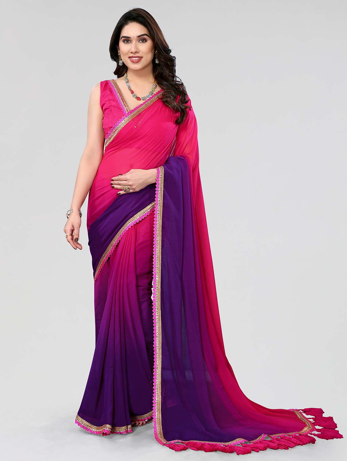 women ombre printed saree with blouse