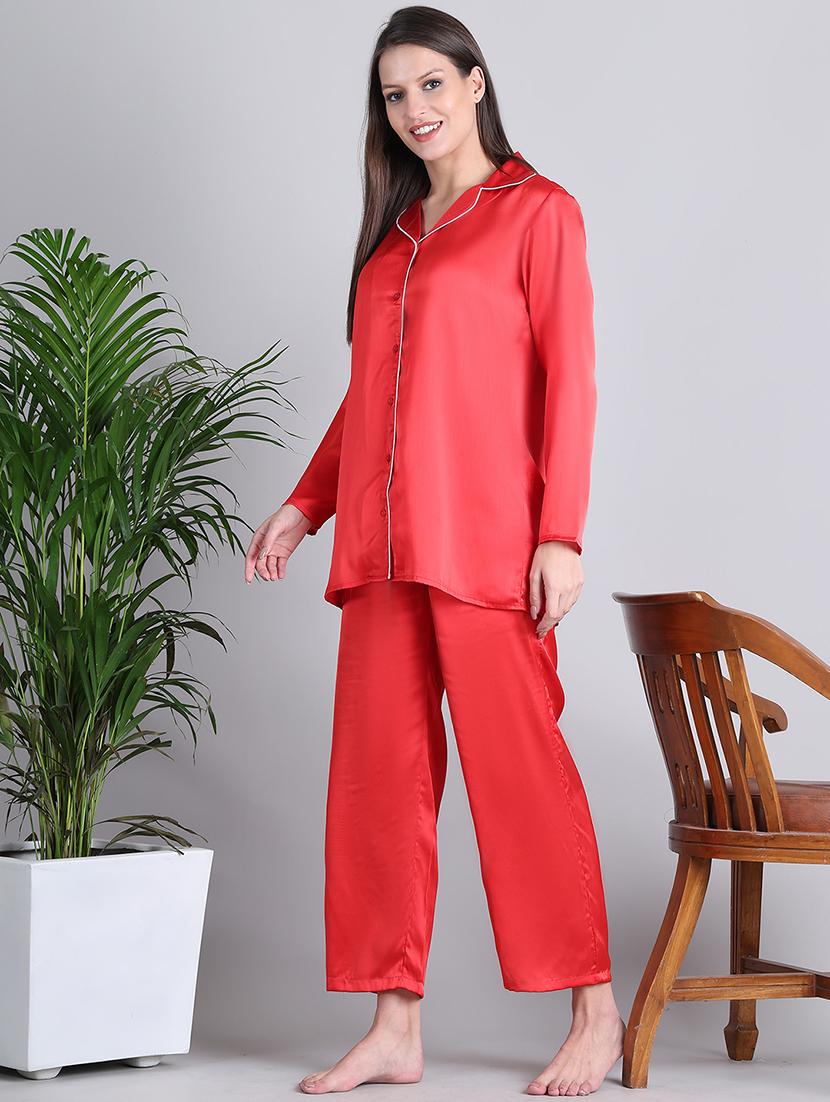 women solid nightwear pyjama set - 21677817 - Standard Image - 1