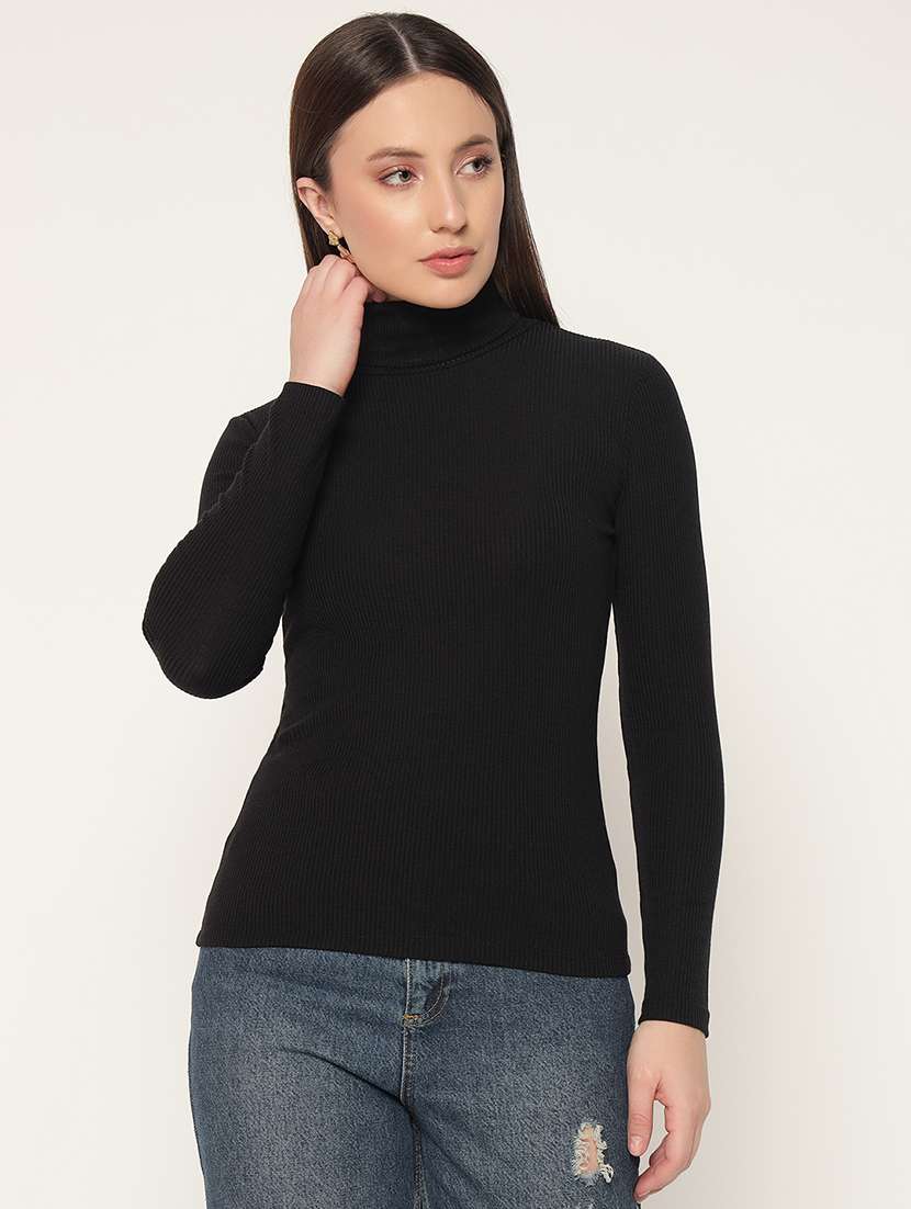 women solid high neck winter wear top