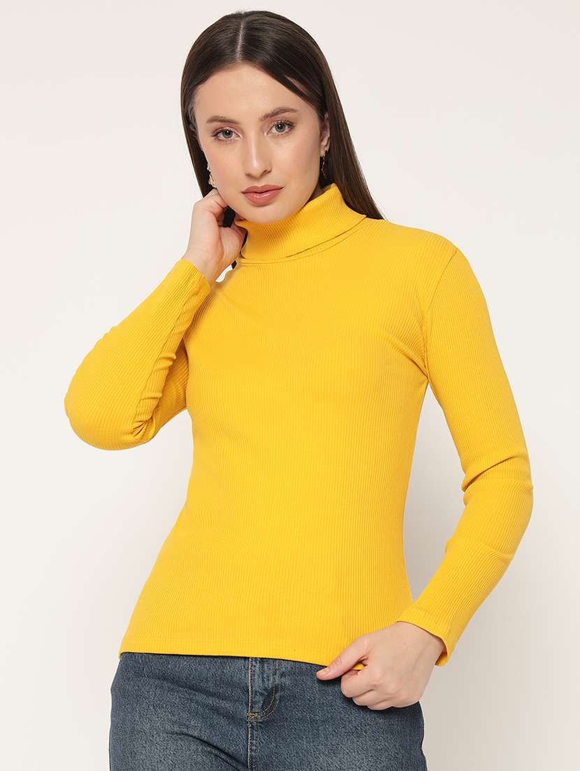 women solid high neck winter wear top