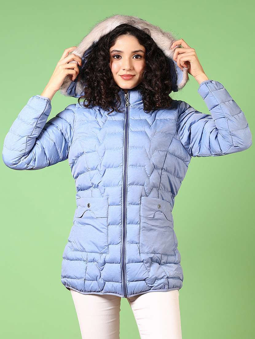 women solid long sleeves hooded puffer jacket - 21677977 -  Standard Image - 1
