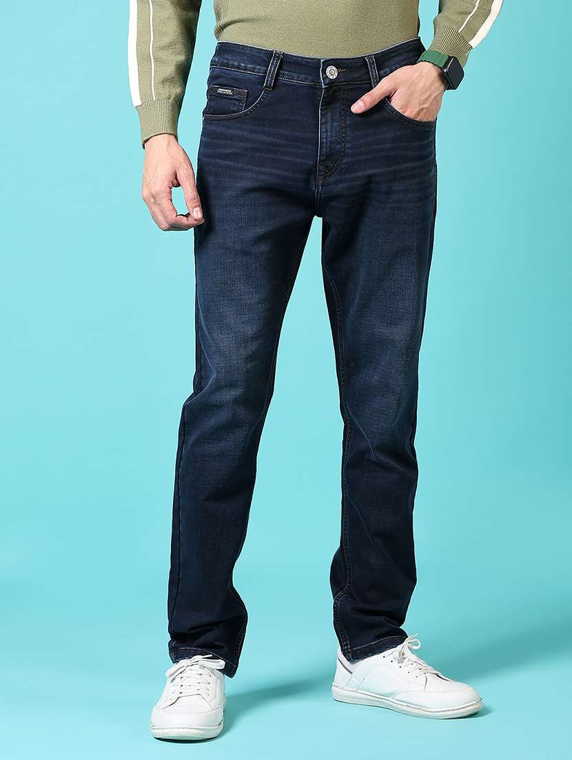 men mid rise plain denim jeans