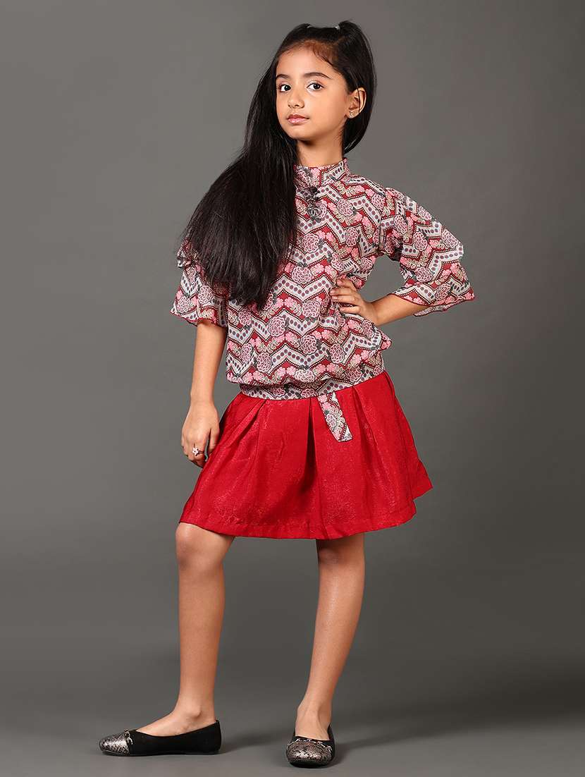 girls printed top and skirt set