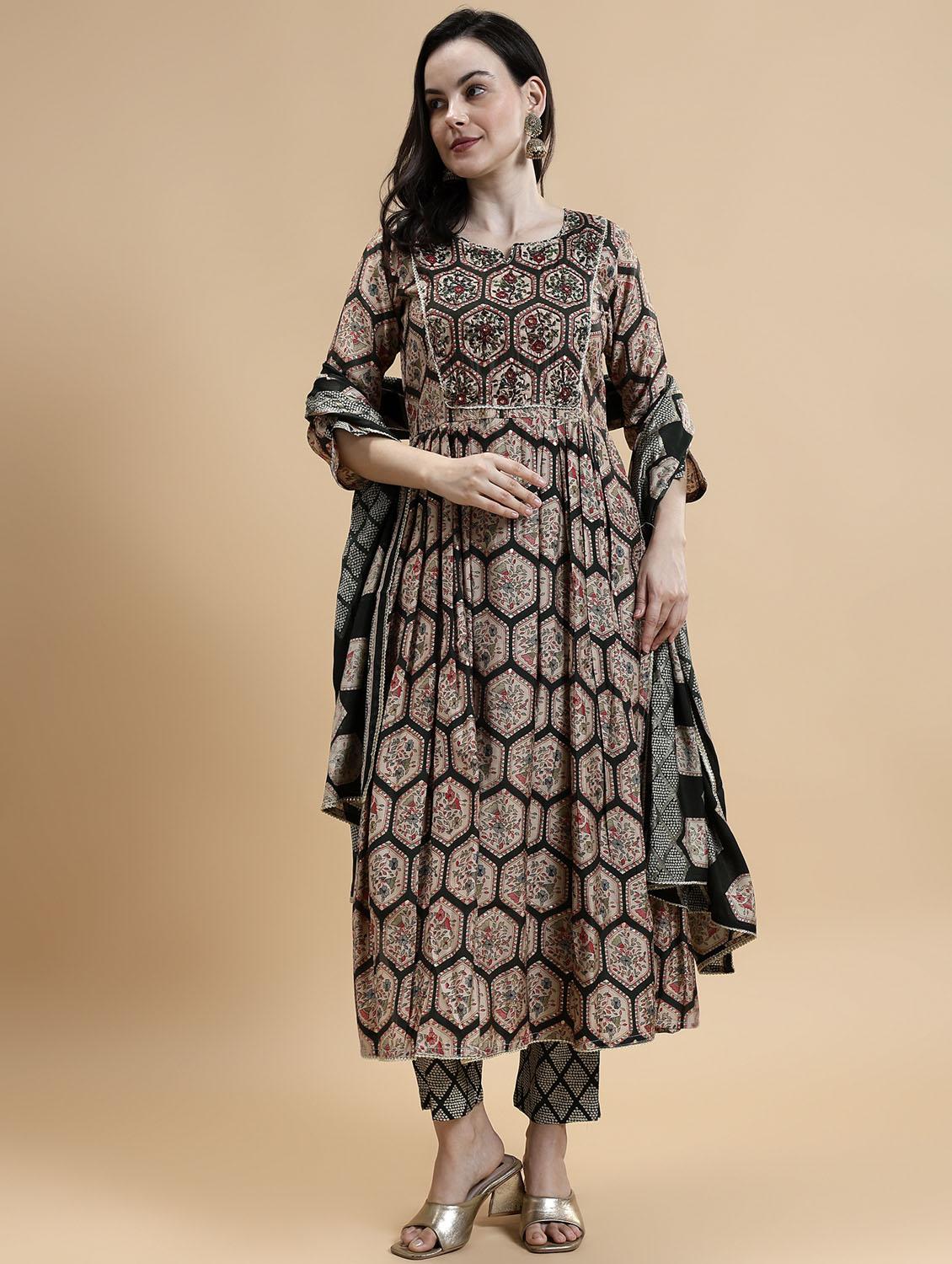 women three quarter sleeve anarkali kurta pant with dupatta set - 21678182 - Standard Image - 4