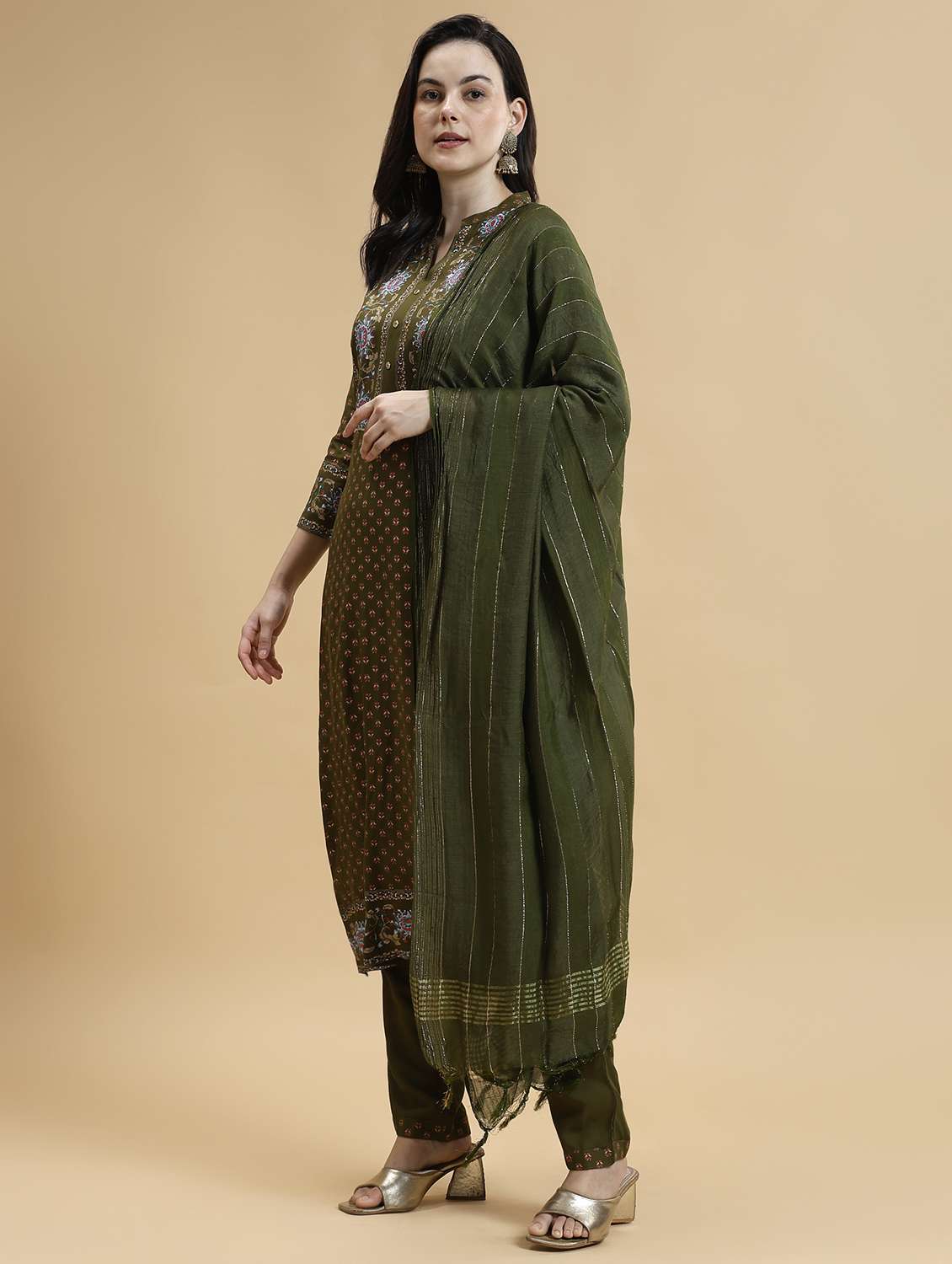 women three quarter sleeve kurta pant with dupatta set - 21678187 - Standard Image - 1
