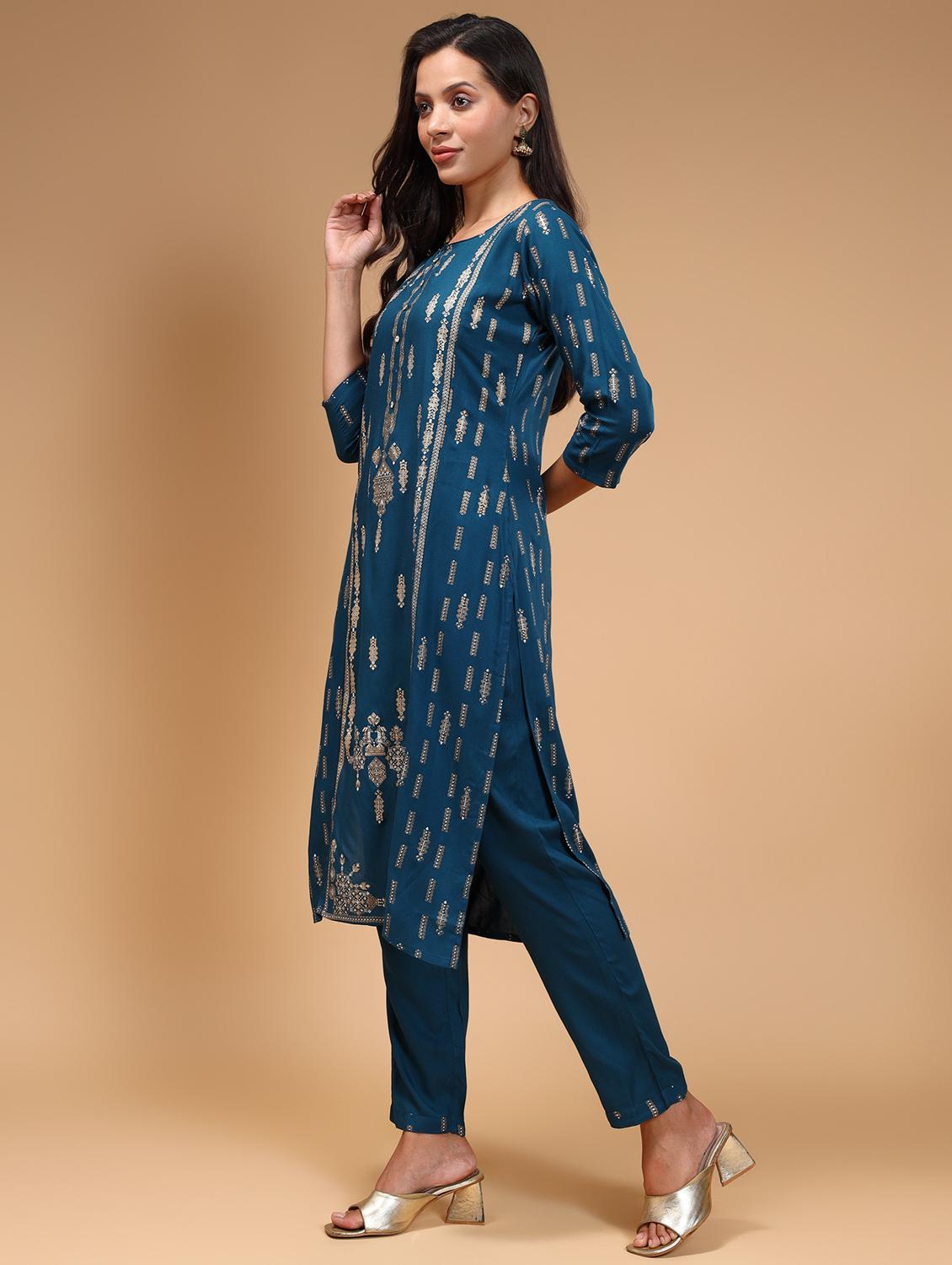 women three quarter sleeve kurta pant with dupatta set - 21678189 - Standard Image - 1