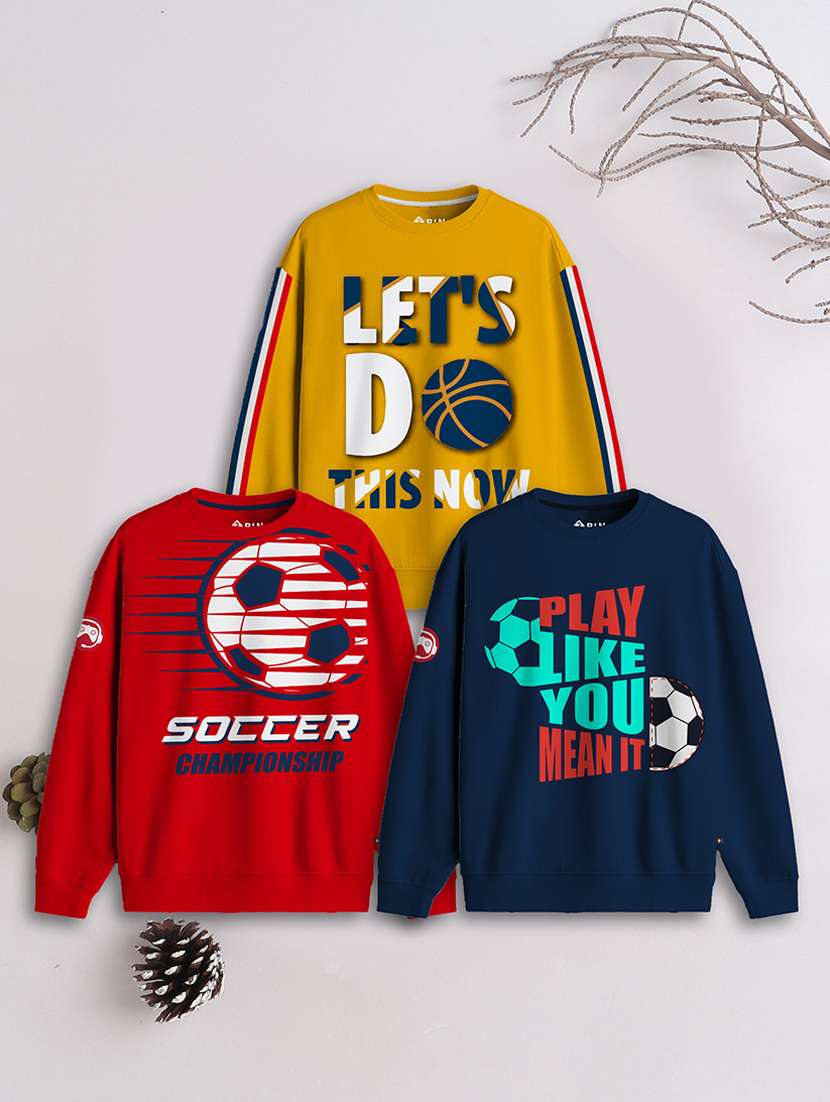 boys pack of 3 printed sweatshirt