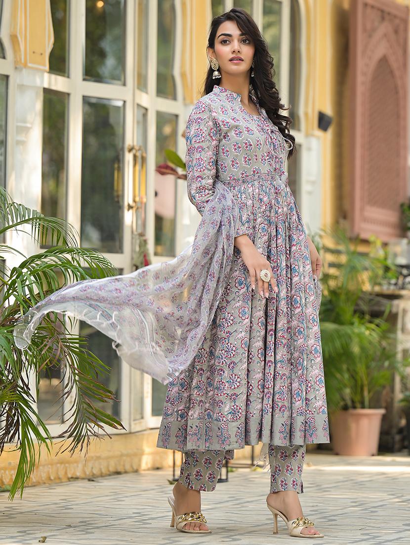 women grey long sleeve kurta pant with dupatta set - 21678404 -  Standard Image - 1