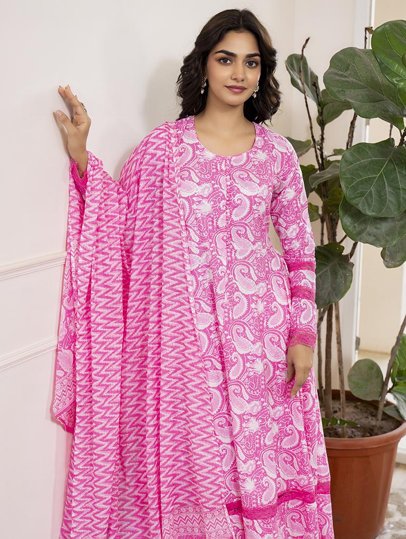 women pink long sleeve anarkali kurta pant with dupatta set - 21678406 - Standard Image - 4