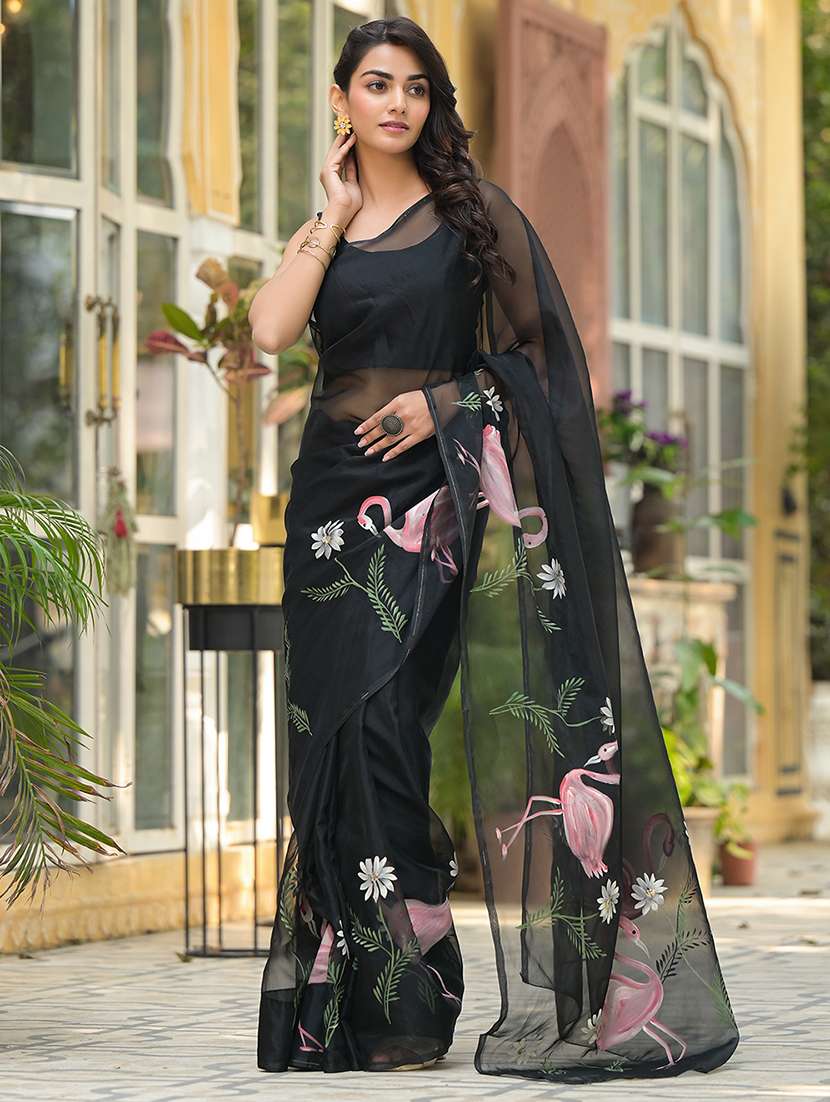 women black floral printed saree