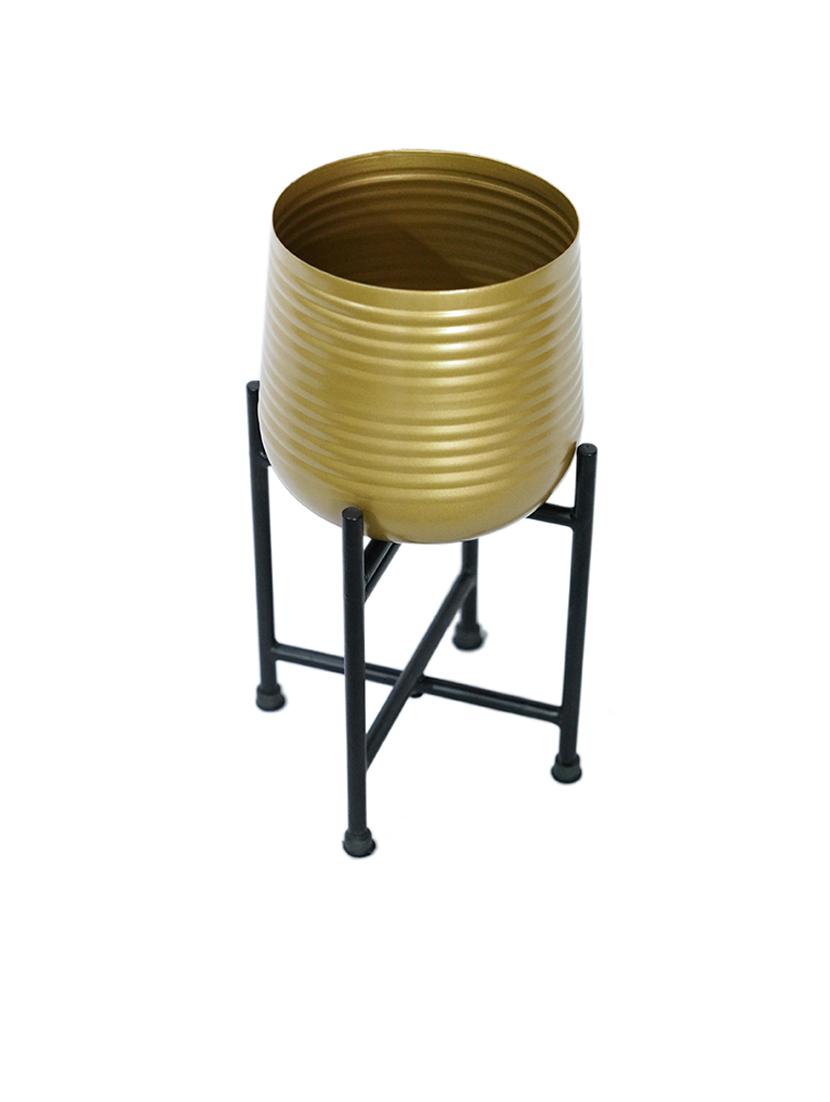 modern gold metal floor flower planter with stand - 21678522 -  Zoom Image - 0
