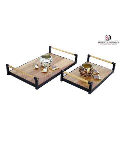 elegant wooden serving tray with handles - set of 2 - 21678538 -  Standard Image - 0