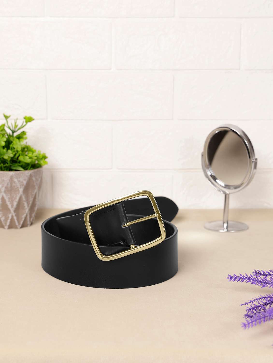wimen black solid leather belt