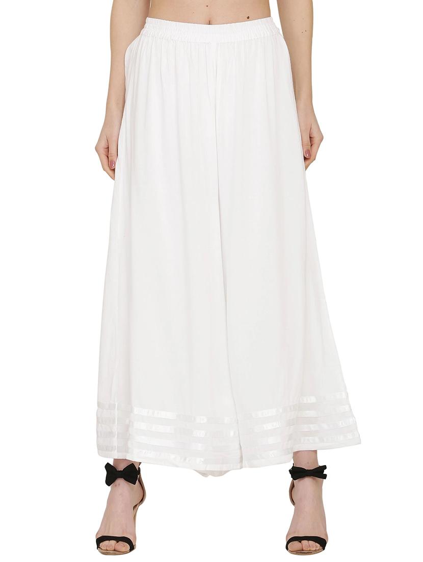 women white solid flared palazzos - 21678610 -  Zoom Image - 0