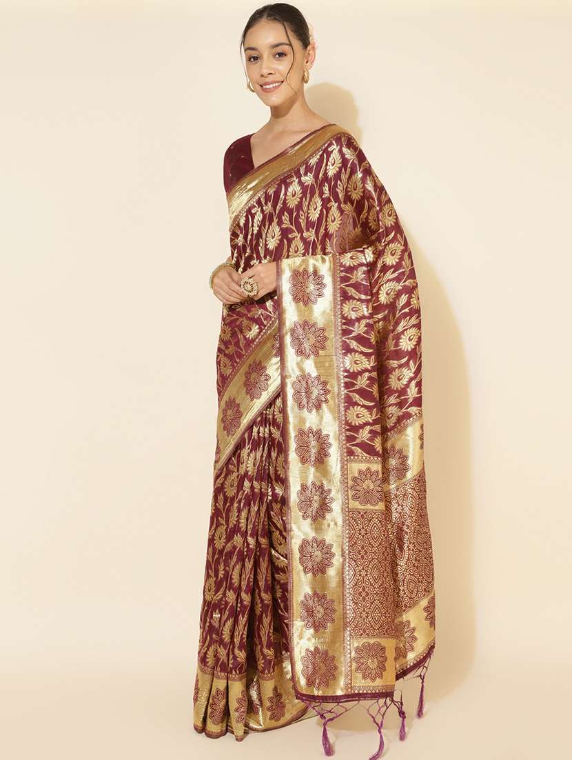women self design chanderi saree with blouse - 21678640 -  Standard Image - 1
