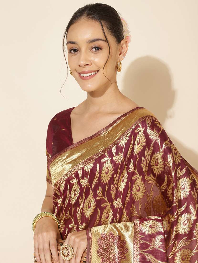 women self design chanderi saree with blouse - 21678640 -  Standard Image - 4