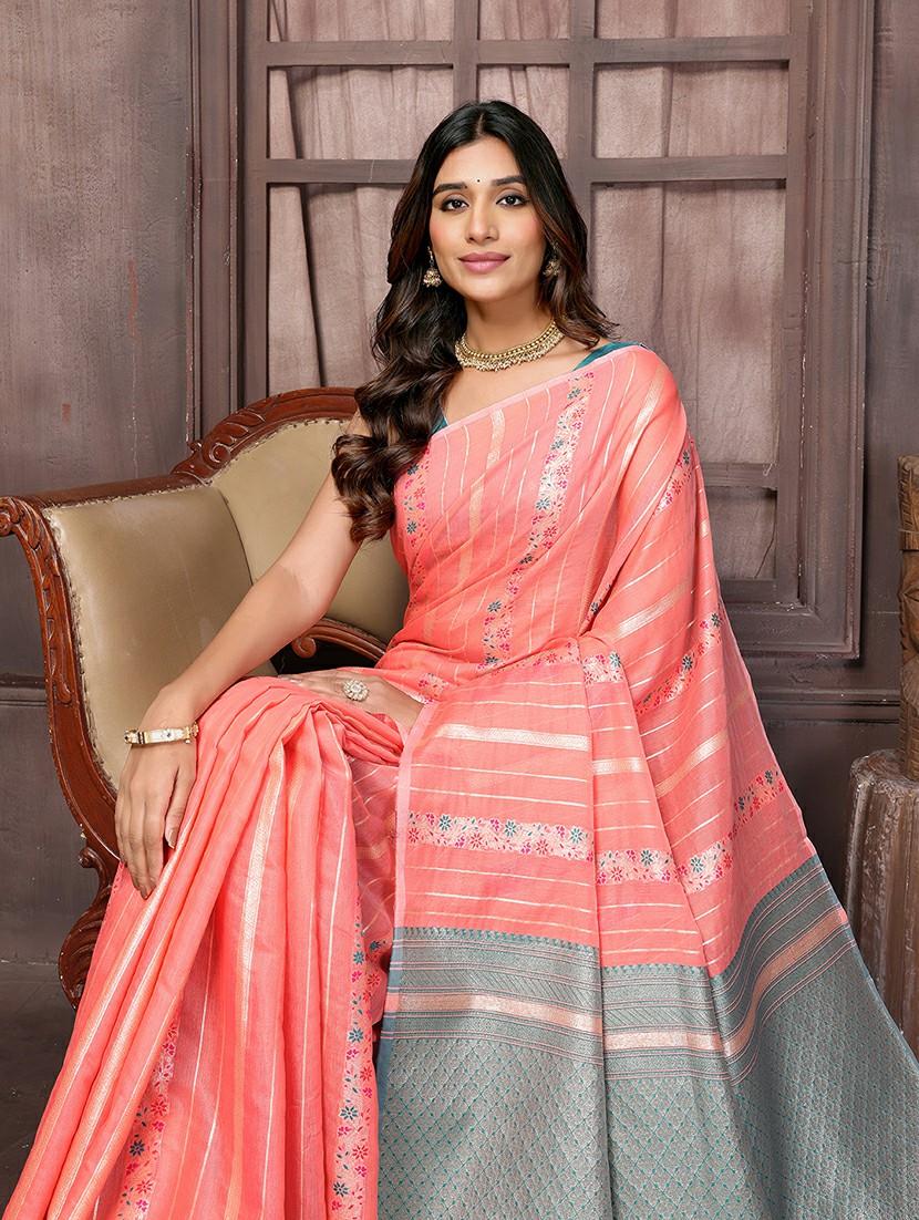 women coral self design saree with blouse - 21678796 - Standard Image - 4