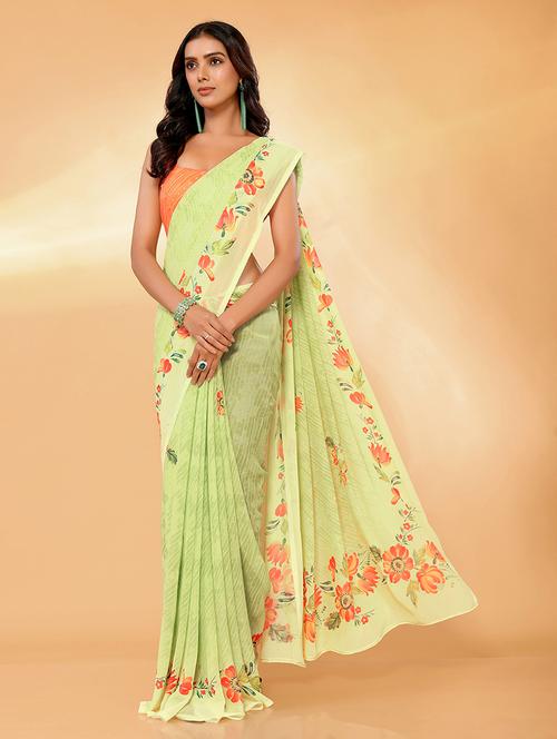 women green floral printed saree with blouse - 21678829 - Standard Image - 0