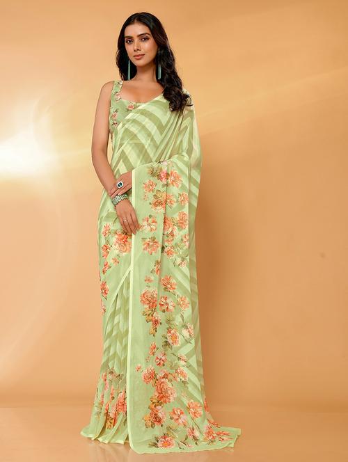 women green floral printed saree with blouse - 21678830 -  Standard Image - 0