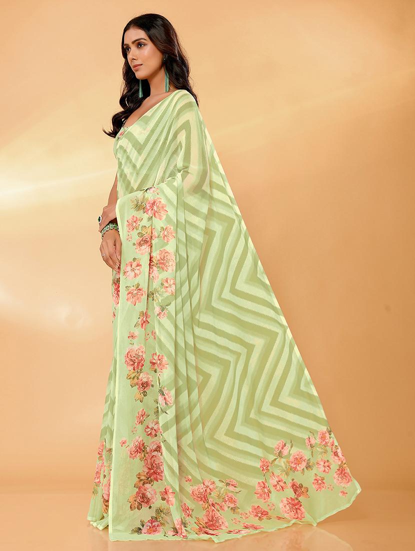 women green floral printed saree with blouse - 21678830 -  Standard Image - 1