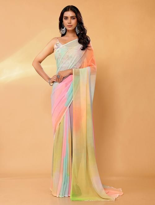 women tie & dye printed saree with blouse - 21678833 -  Standard Image - 0