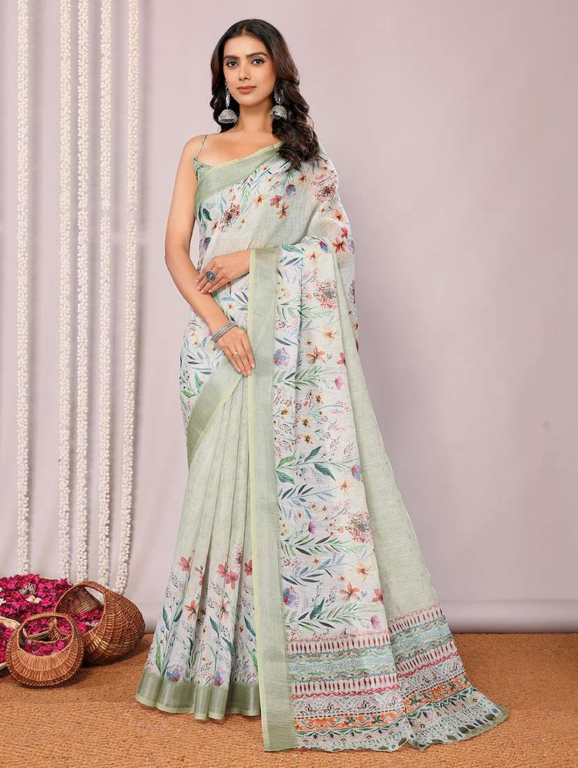 women floral printed saree with blouse