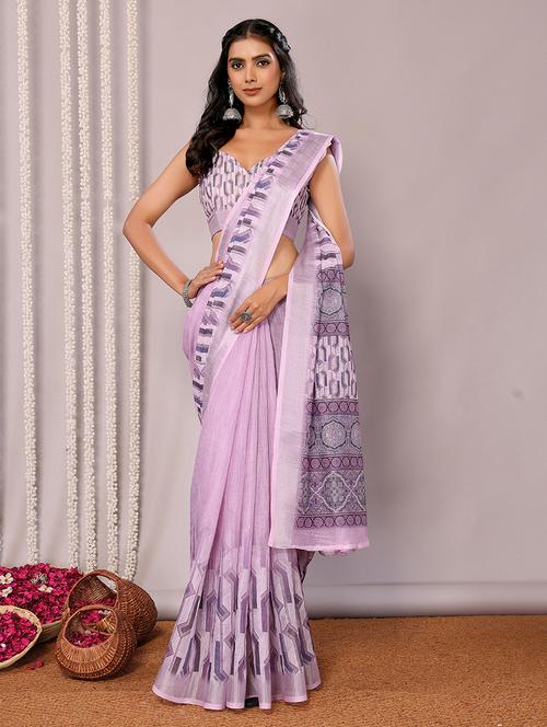women lavender printed saree with blouse - 21678853 - Standard Image - 0