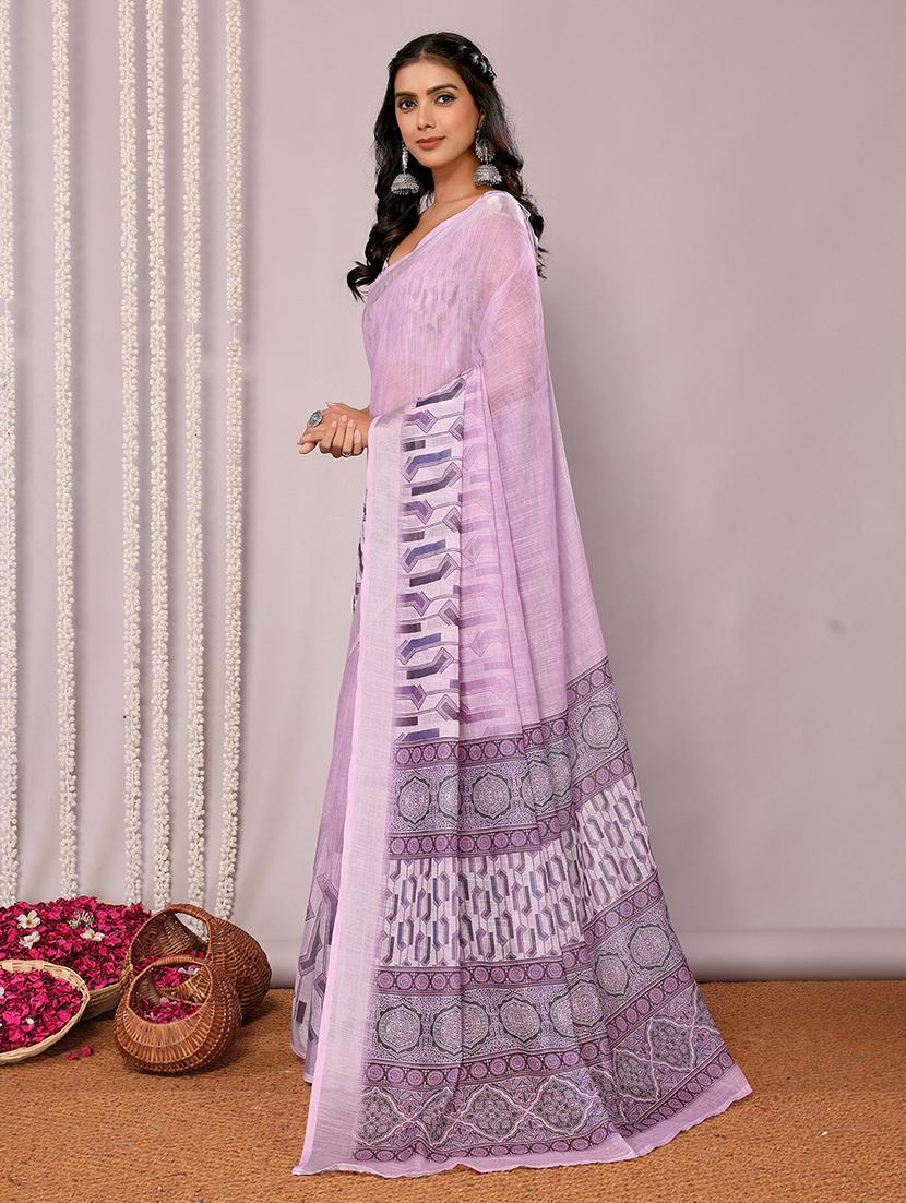 women lavender printed saree with blouse - 21678853 - Standard Image - 1