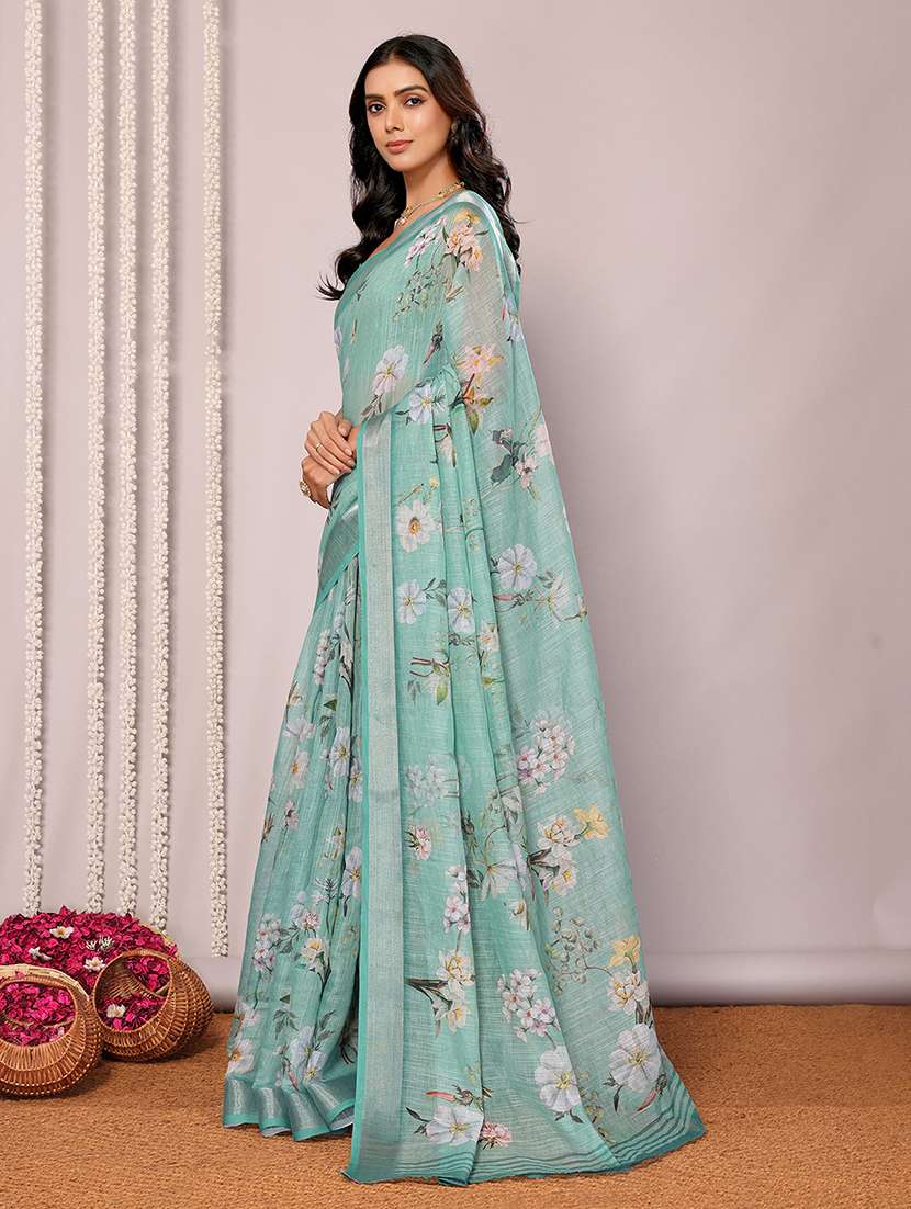 women green printed saree with blouse - 21678856 -  Standard Image - 1