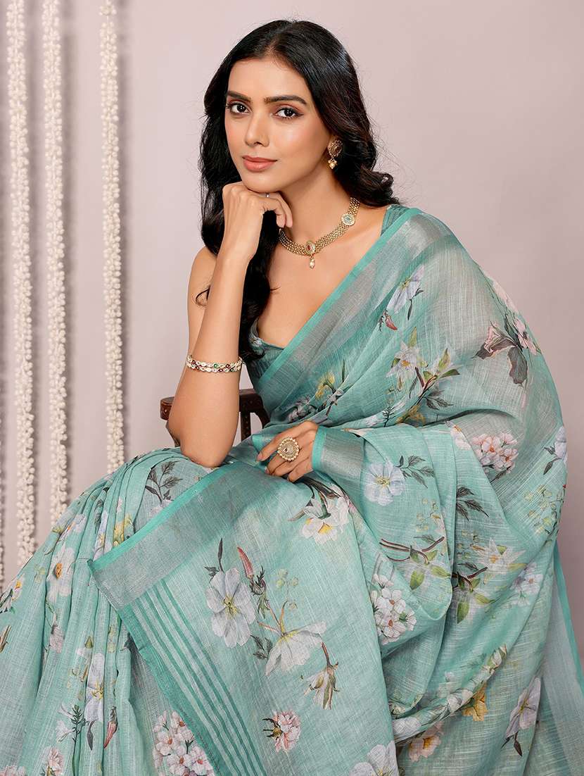 women green printed saree with blouse - 21678856 -  Standard Image - 4