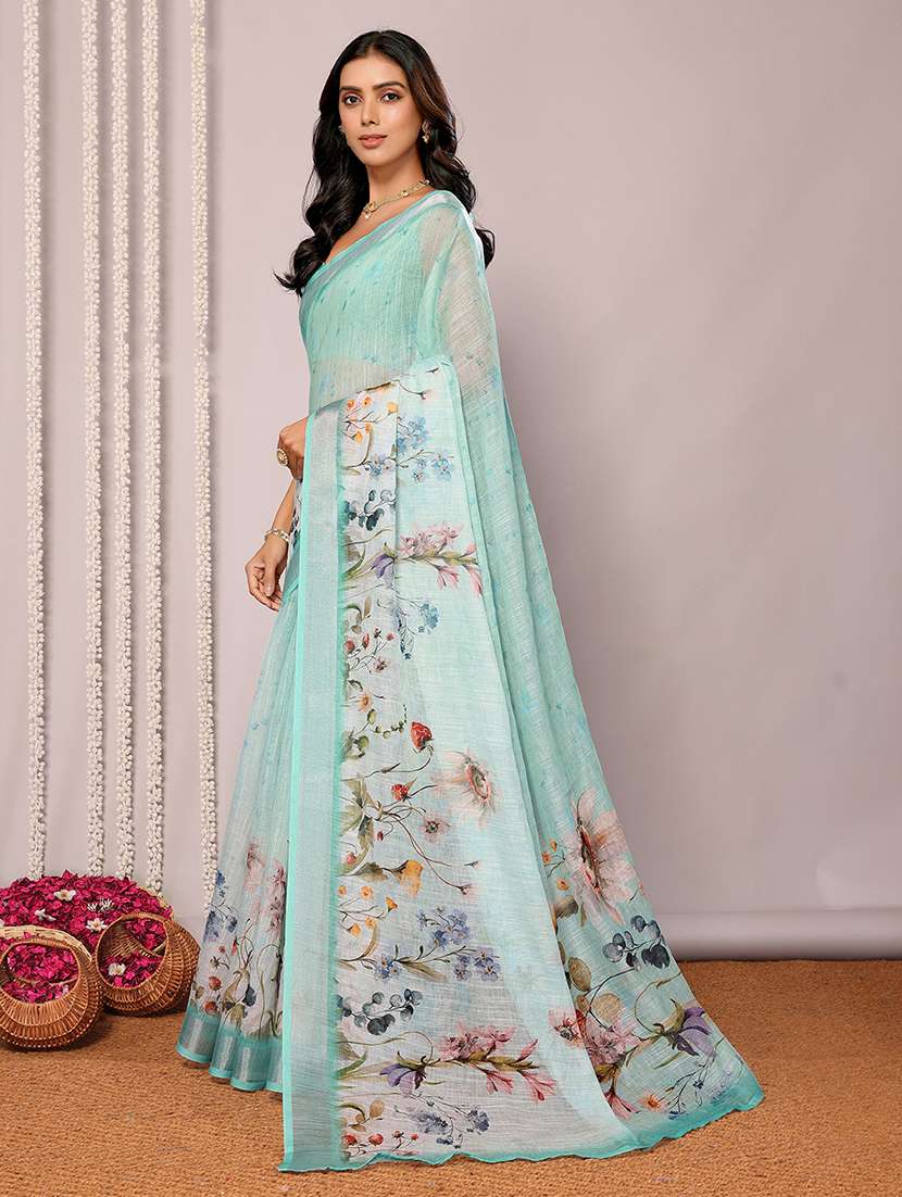 women sea green printed saree with blouse - 21678858 -  Standard Image - 1