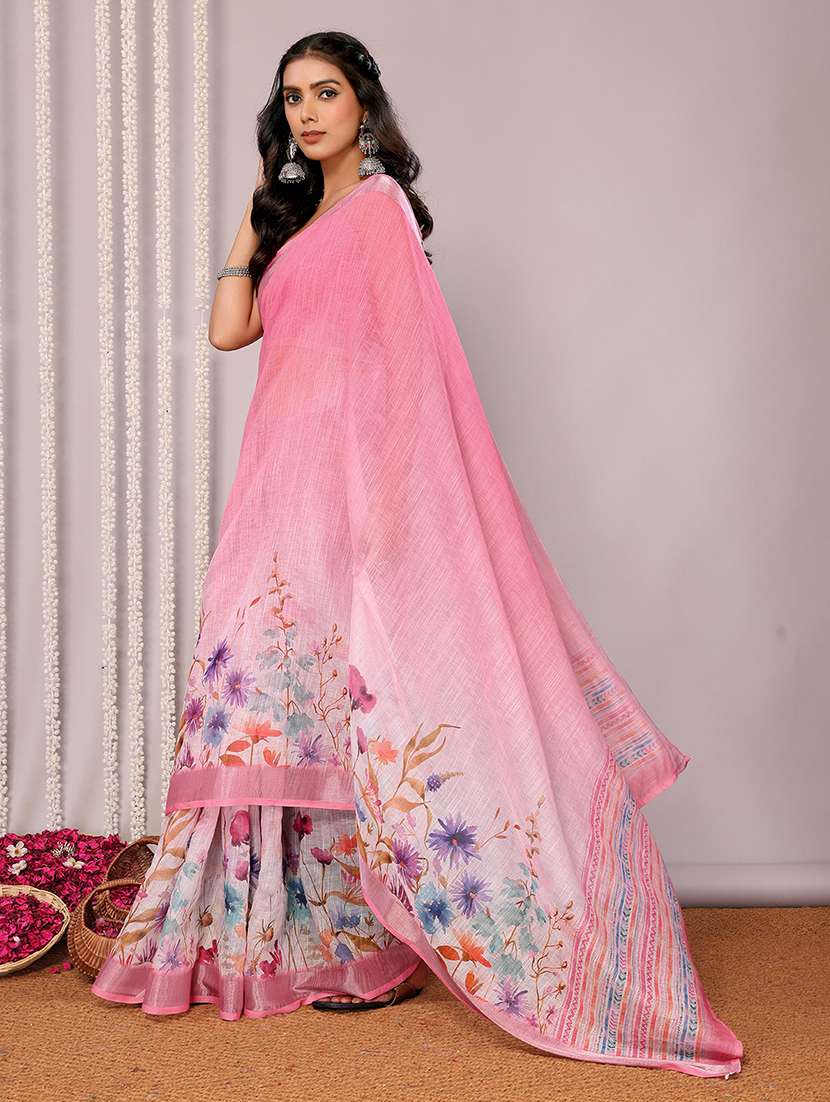 women pink printed saree with blouse - 21678861 -  Standard Image - 1