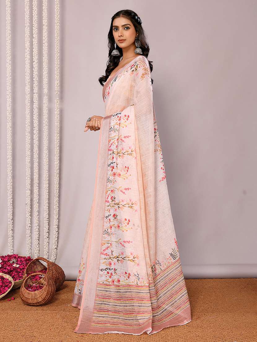 women peach printed saree with blouse - 21678862 -  Standard Image - 1