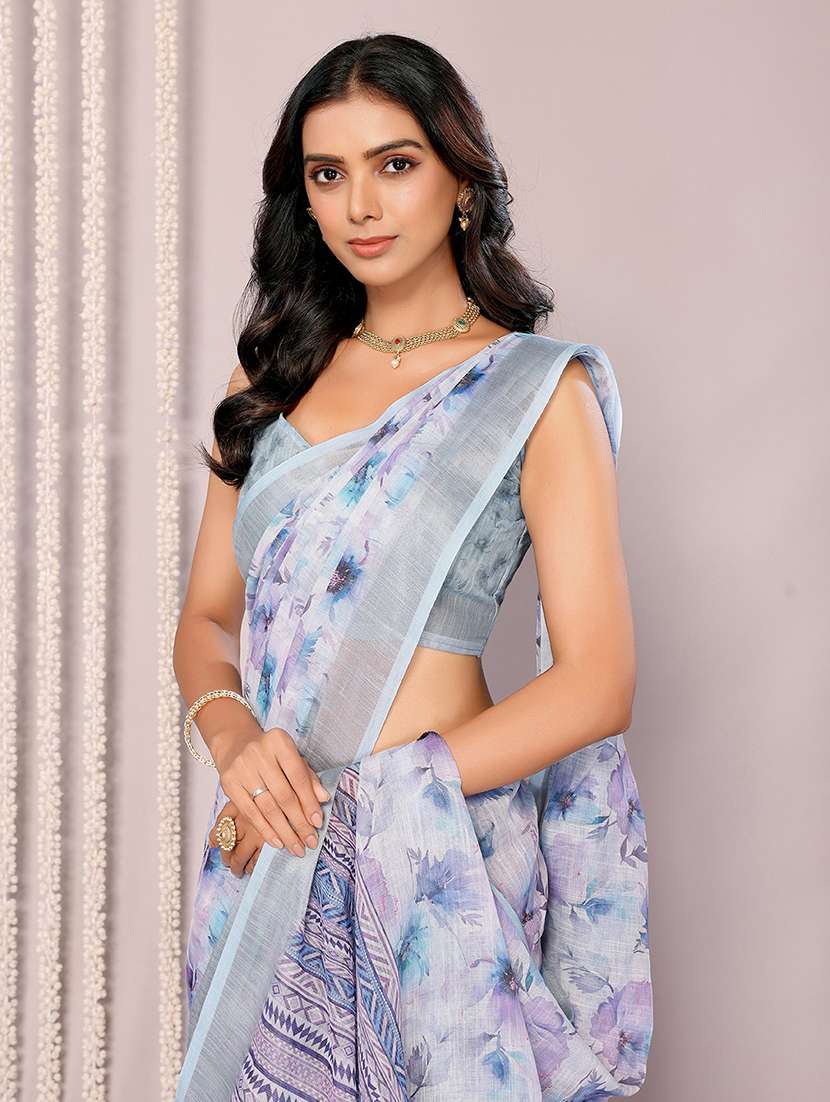 women light blue printed saree with blouse - 21678864 -  Standard Image - 4